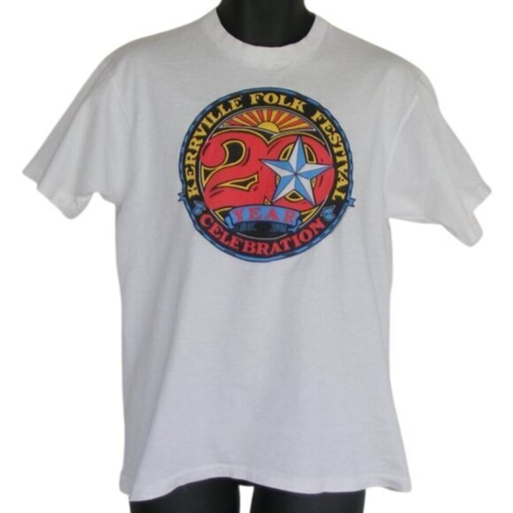 KERRVILLE FOLK FESTIVAL TOO Tshirt L, White, 1991, Concert Tee, VINTAGE